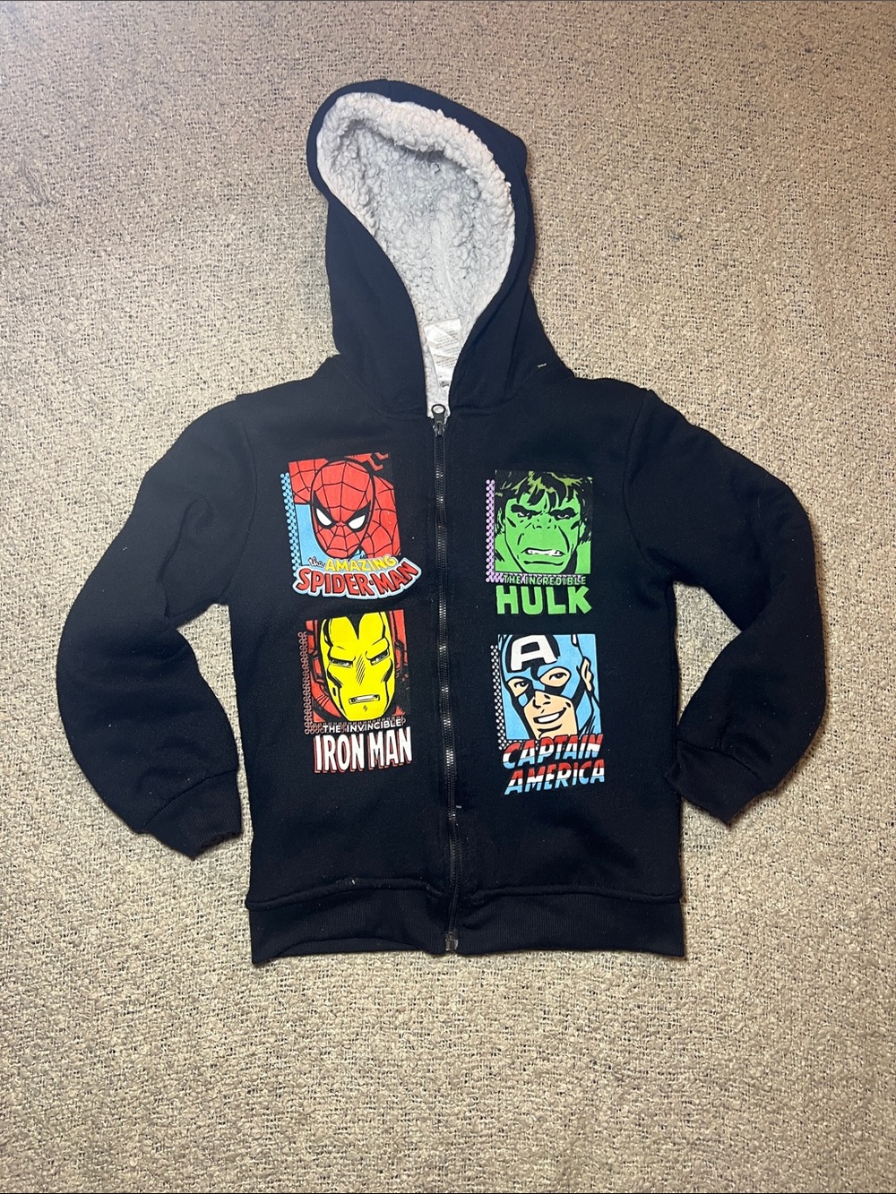Marvel Black Hoodie with Red, Green, Yellow, Blue Graphics